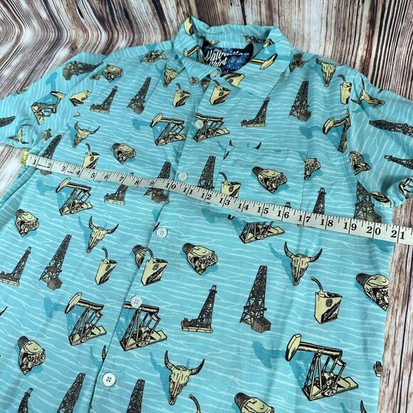 Vintage Rowdy Gentleman Men's Size Medium Teal Blue Hawaiian Button Dress Shirt - Picture 3 of 8